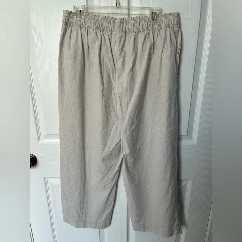 H&M Beige/Cream Pull On High Waisted Wide Leg Linen Blend Pant Size Large